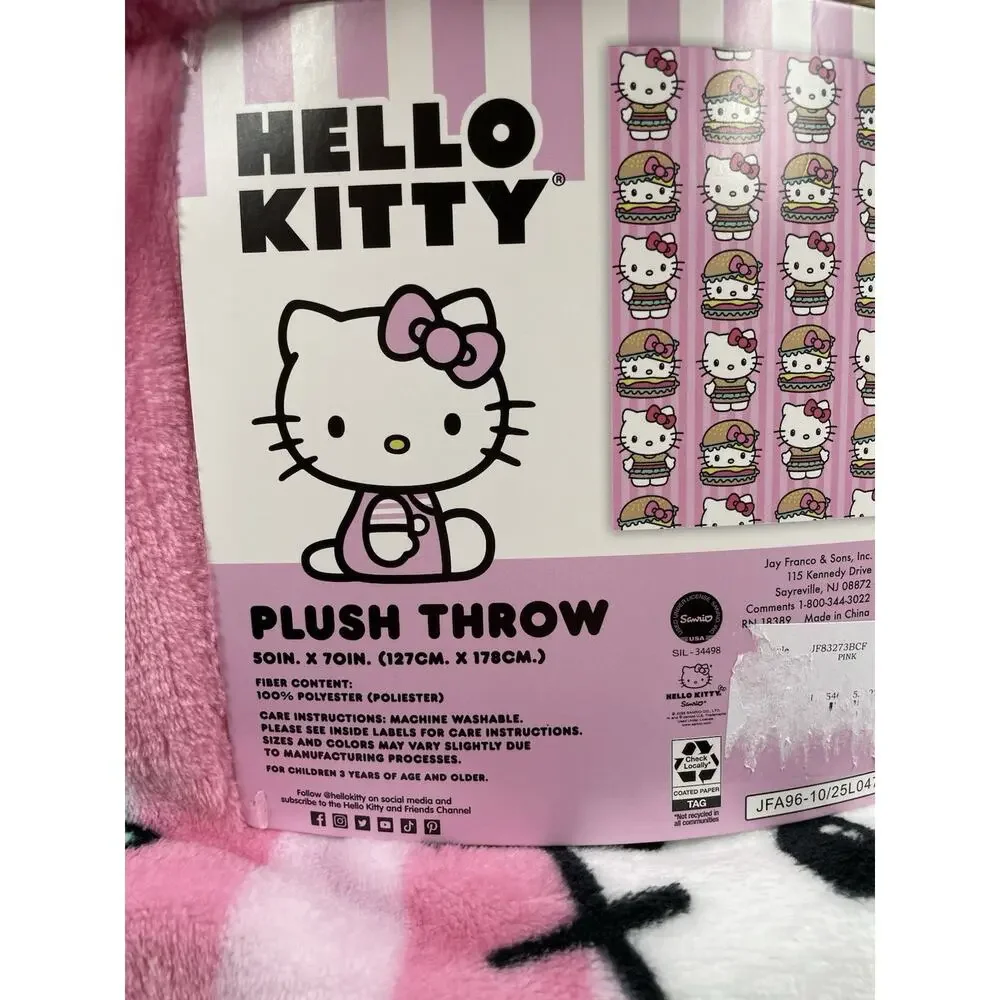 Hello Kitty Pink Striped Hamburger Plush Throw 50x70 Viral NWT